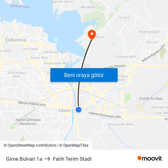 Girne Bulvari 1a to Fatih Terim Stadi map