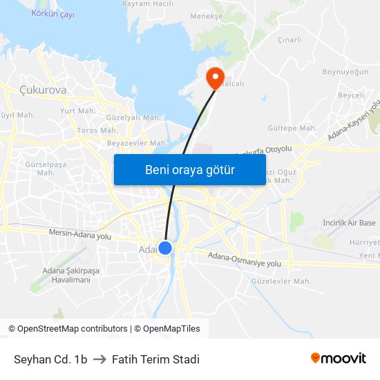 Seyhan Cd. 1b to Fatih Terim Stadi map