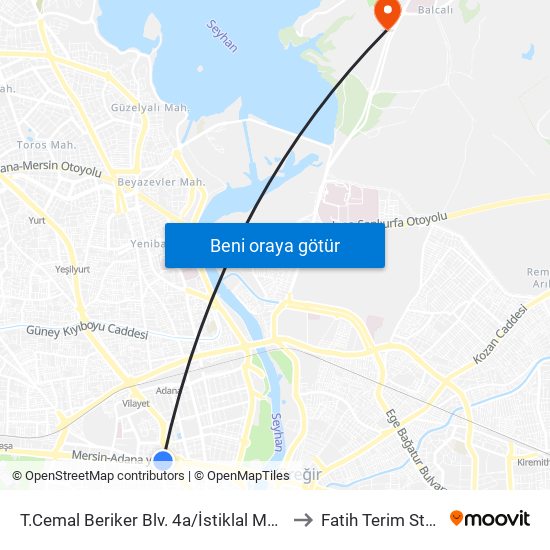 T.Cemal Beriker Blv. 4a/İstiklal Metro to Fatih Terim Stadi map