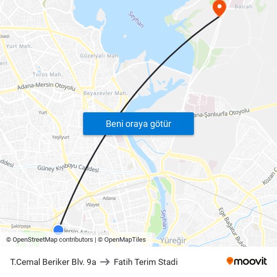 T.Cemal Beriker Blv. 9a to Fatih Terim Stadi map