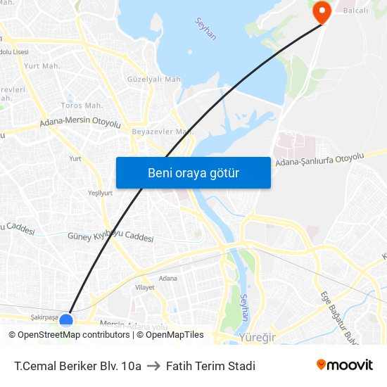 T.Cemal Beriker Blv. 10a to Fatih Terim Stadi map