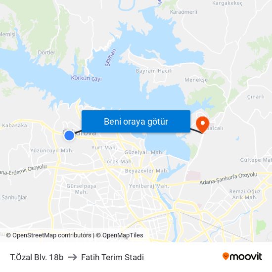 T.Özal Blv. 18b to Fatih Terim Stadi map