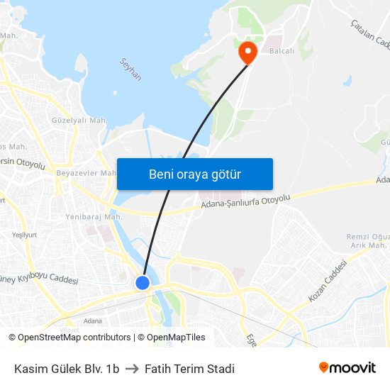 Kasim Gülek Blv. 1b to Fatih Terim Stadi map