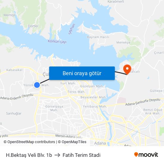 H.Bektaş Veli Blv. 1b to Fatih Terim Stadi map