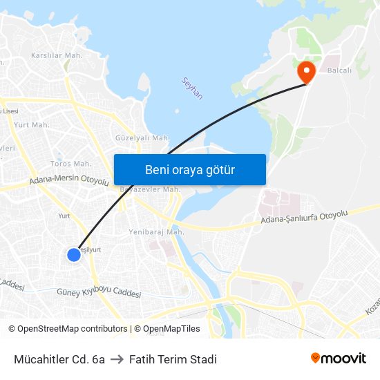 Mücahitler Cd. 6a to Fatih Terim Stadi map