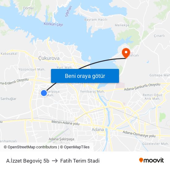 A.İzzet Begoviç 5b to Fatih Terim Stadi map