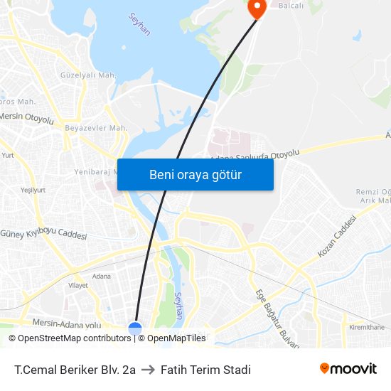 T.Cemal Beriker Blv. 2a to Fatih Terim Stadi map