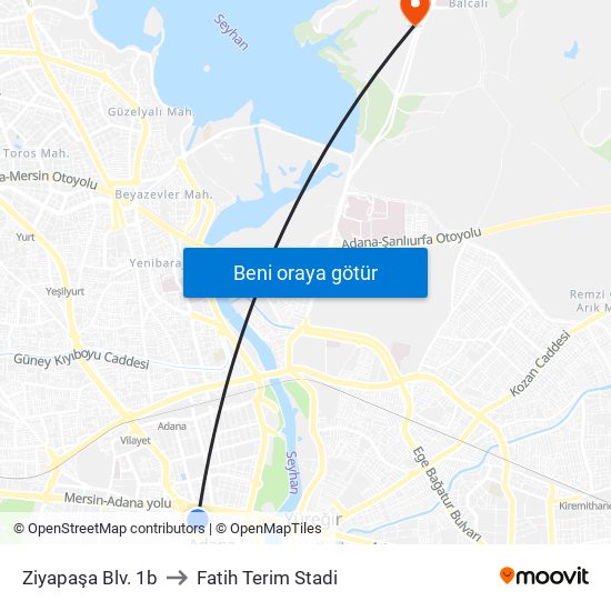 Ziyapaşa Blv. 1b to Fatih Terim Stadi map