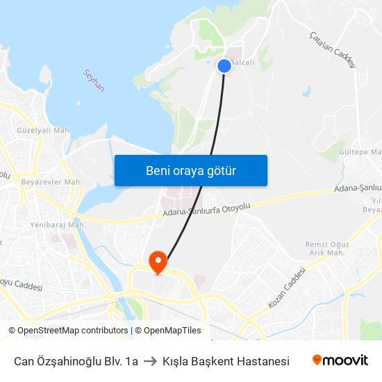 Can Özşahinoğlu Blv. 1a to Kışla Başkent Hastanesi map