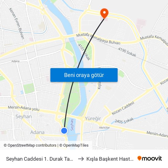 Seyhan Caddesi 1. Durak Taşköprü to Kışla Başkent Hastanesi map