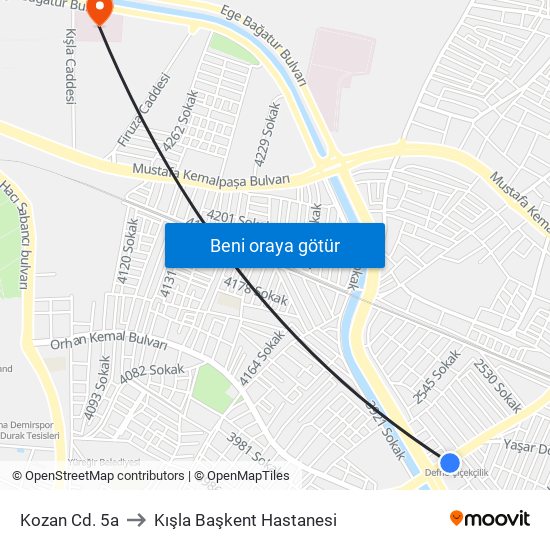 Kozan Cd. 5a to Kışla Başkent Hastanesi map