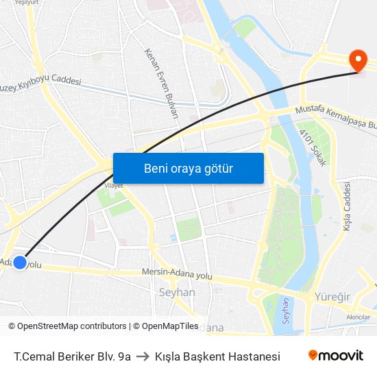 T.Cemal Beriker Blv. 9a to Kışla Başkent Hastanesi map
