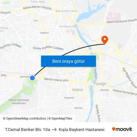 T.Cemal Beriker Blv. 10a to Kışla Başkent Hastanesi map