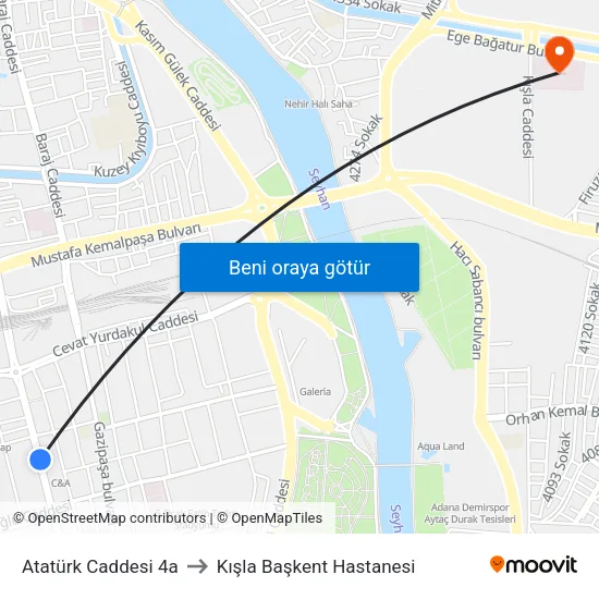 Atatürk Caddesi 4a to Kışla Başkent Hastanesi map