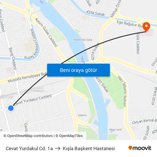 Cevat Yurdakul Cd. 1a to Kışla Başkent Hastanesi map
