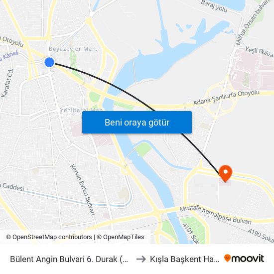Bülent Angin Bulvari 6. Durak (Duygu Cafe) to Kışla Başkent Hastanesi map