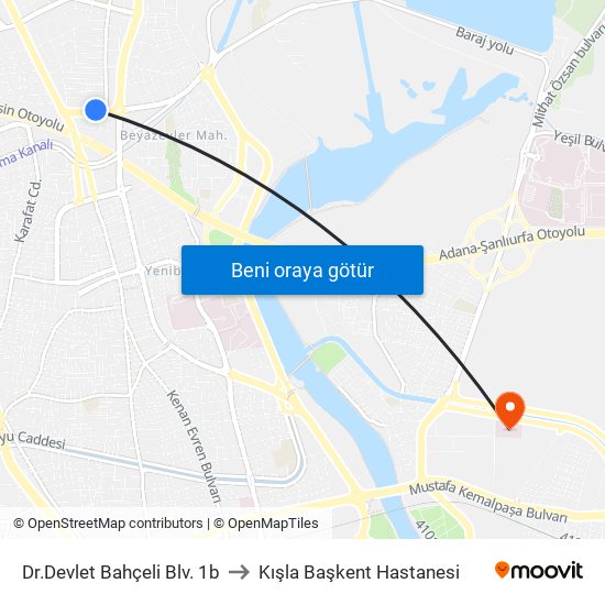 Dr.Devlet Bahçeli Blv. 1b to Kışla Başkent Hastanesi map