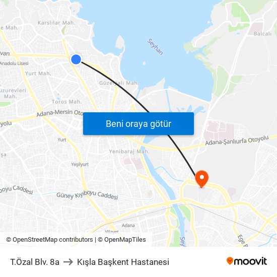 T.Özal Blv. 8a to Kışla Başkent Hastanesi map