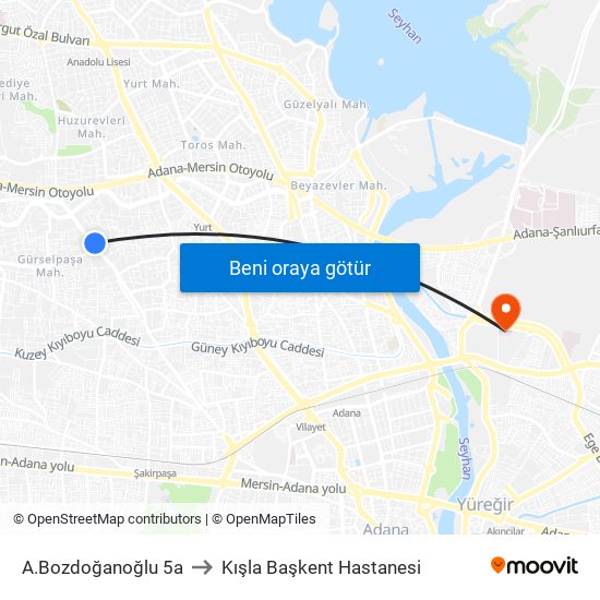 A.Bozdoğanoğlu 5a to Kışla Başkent Hastanesi map