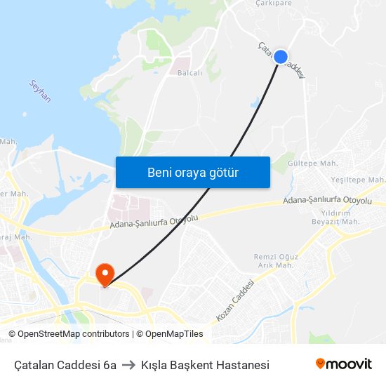 Çatalan Caddesi 6a to Kışla Başkent Hastanesi map