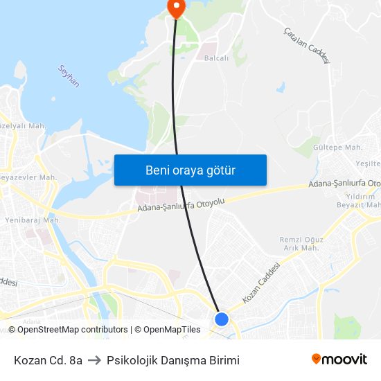 Kozan Cd. 8a to Psikolojik Danışma Birimi map