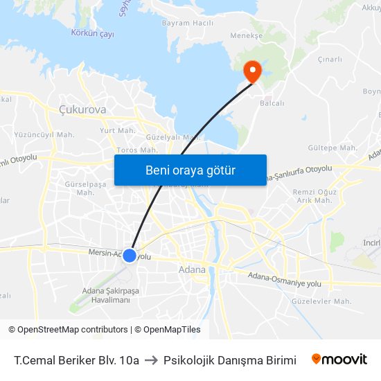 T.Cemal Beriker Blv. 10a to Psikolojik Danışma Birimi map