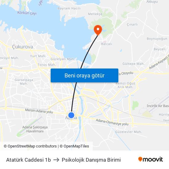 Atatürk Caddesi 1b to Psikolojik Danışma Birimi map