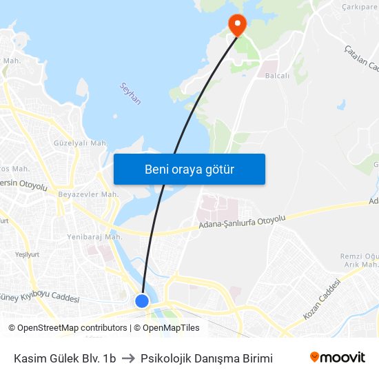 Kasim Gülek Blv. 1b to Psikolojik Danışma Birimi map