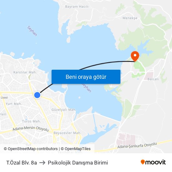 T.Özal Blv. 8a to Psikolojik Danışma Birimi map