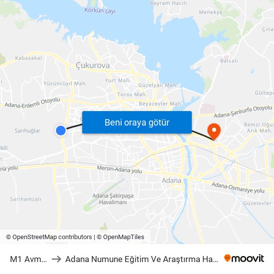 M1 Avm 3a to Adana Numune Eğitim Ve Araştırma Hastanesi map