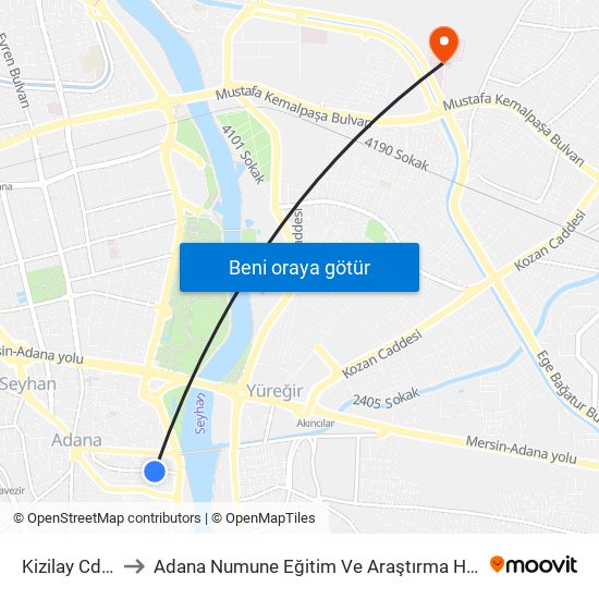 Kizilay Cd. 4a to Adana Numune Eğitim Ve Araştırma Hastanesi map