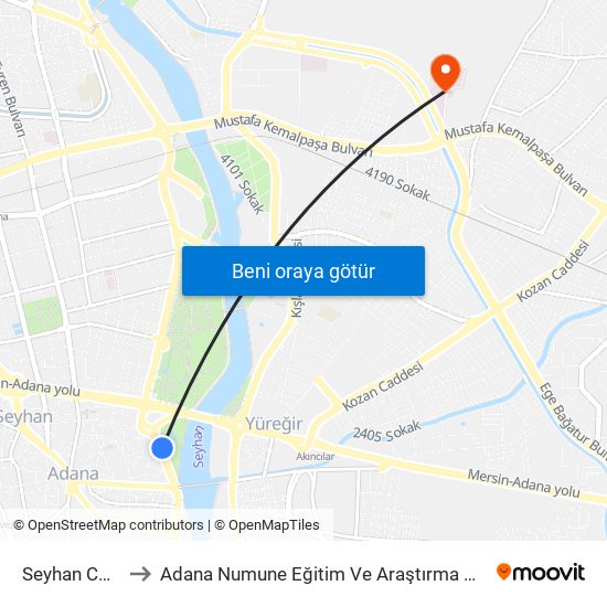 Seyhan Cd. 1a to Adana Numune Eğitim Ve Araştırma Hastanesi map