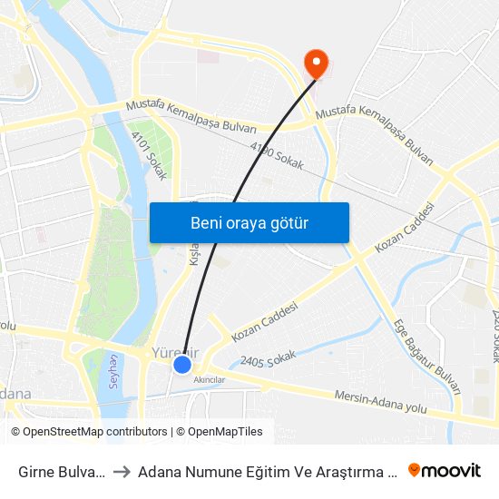 Girne Bulvari 1a to Adana Numune Eğitim Ve Araştırma Hastanesi map