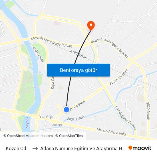 Kozan Cd. 1b to Adana Numune Eğitim Ve Araştırma Hastanesi map