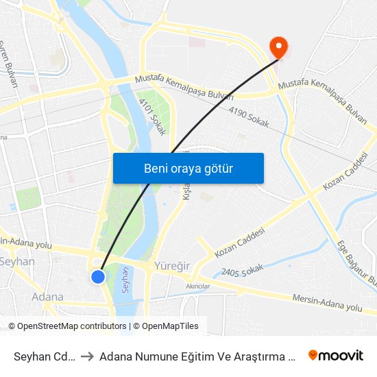 Seyhan Cd. 1b to Adana Numune Eğitim Ve Araştırma Hastanesi map