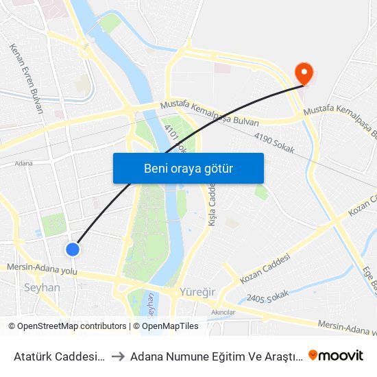 Atatürk Caddesi 2. Durak to Adana Numune Eğitim Ve Araştırma Hastanesi map
