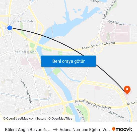 Bülent Angin Bulvari 6. Durak (Duygu Cafe) to Adana Numune Eğitim Ve Araştırma Hastanesi map