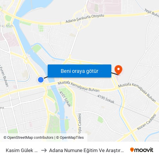 Kasim Gülek Blv. 1b to Adana Numune Eğitim Ve Araştırma Hastanesi map
