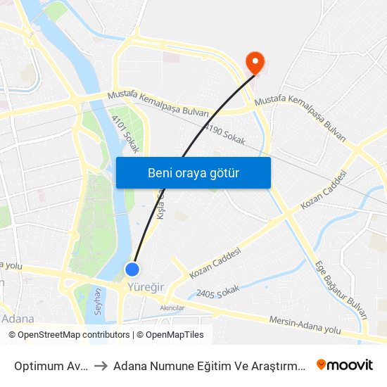 Optimum Avm 1b to Adana Numune Eğitim Ve Araştırma Hastanesi map