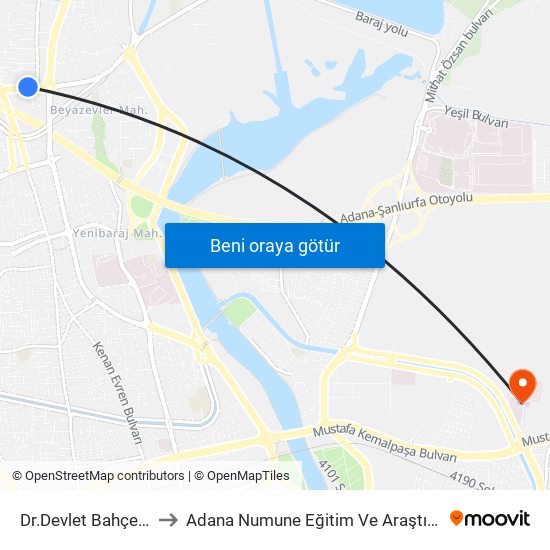 Dr.Devlet Bahçeli Blv. 1b to Adana Numune Eğitim Ve Araştırma Hastanesi map