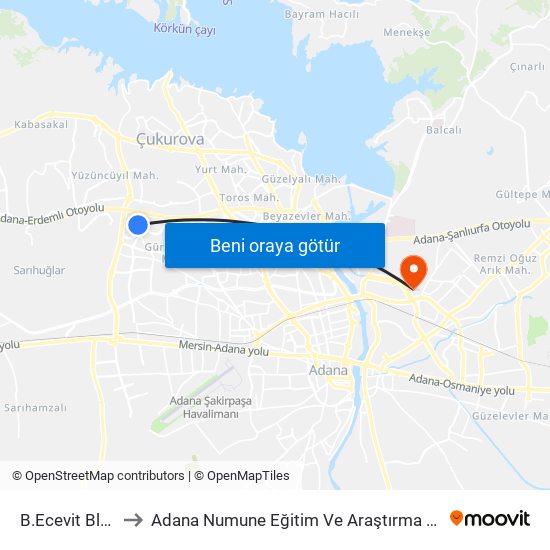 B.Ecevit Blv. 4b to Adana Numune Eğitim Ve Araştırma Hastanesi map