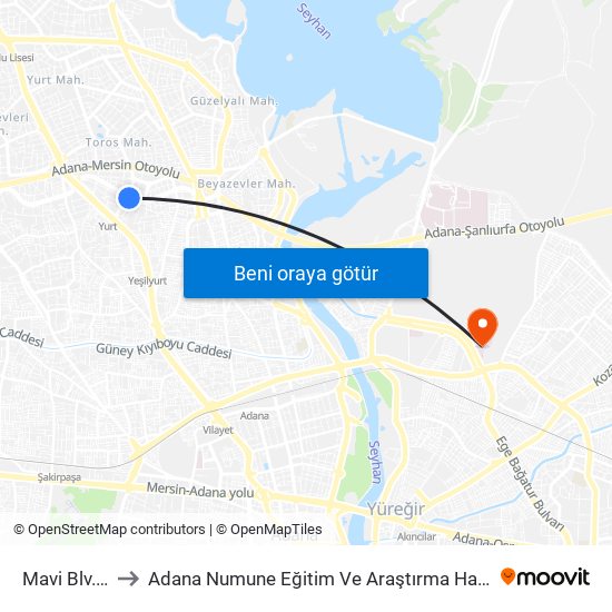Mavi Blv. 4a to Adana Numune Eğitim Ve Araştırma Hastanesi map