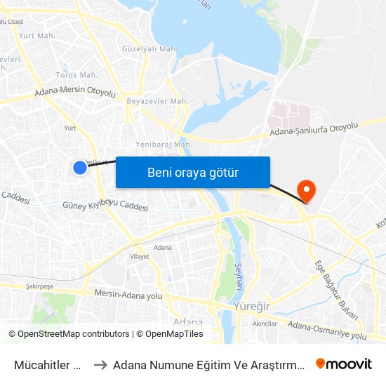 Mücahitler Cd. 6a to Adana Numune Eğitim Ve Araştırma Hastanesi map
