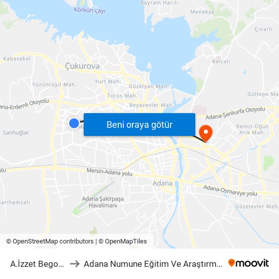 A.İzzet Begoviç 5b to Adana Numune Eğitim Ve Araştırma Hastanesi map