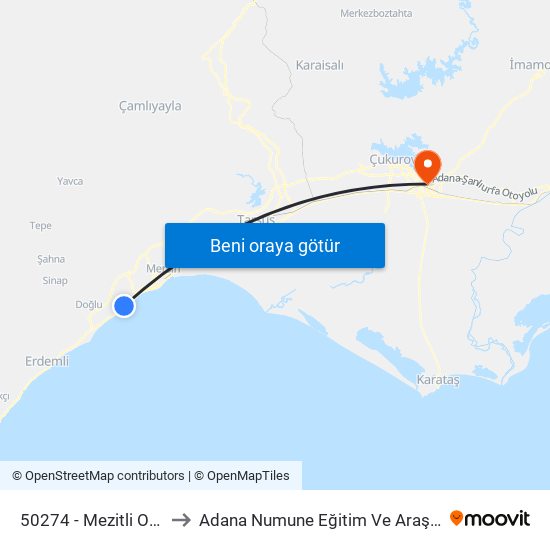 50274 - Mezitli Otoban Yolu to Adana Numune Eğitim Ve Araştırma Hastanesi map