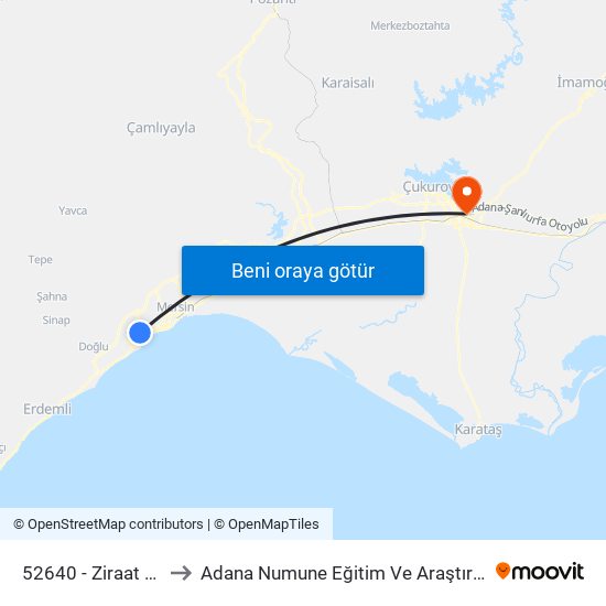 52640 - Ziraat Bankası to Adana Numune Eğitim Ve Araştırma Hastanesi map