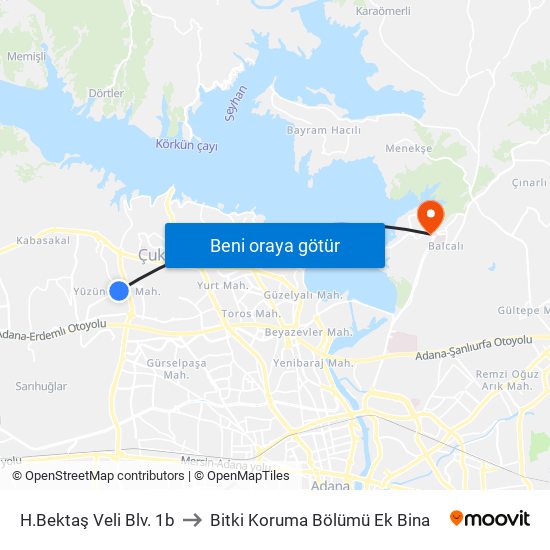 H.Bektaş Veli Blv. 1b to Bitki Koruma Bölümü Ek Bina map