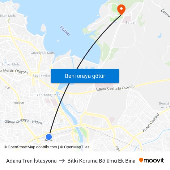 Adana Tren İstasyonu to Bitki Koruma Bölümü Ek Bina map