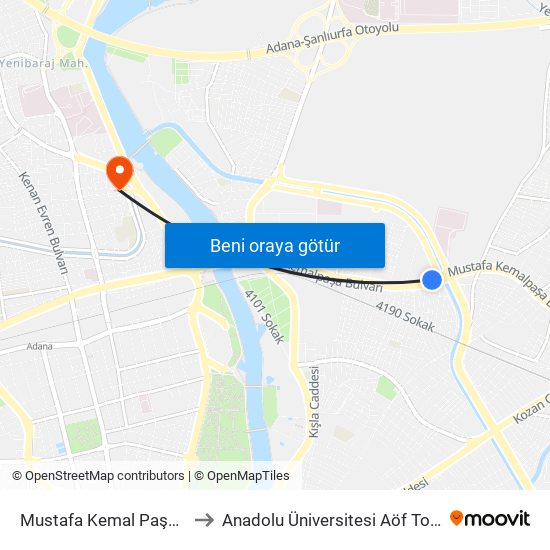 Mustafa Kemal Paşa Blv. 11b to Anadolu Üniversitesi Aöf Toros Bürosu map