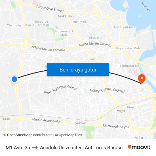 M1 Avm 3a to Anadolu Üniversitesi Aöf Toros Bürosu map